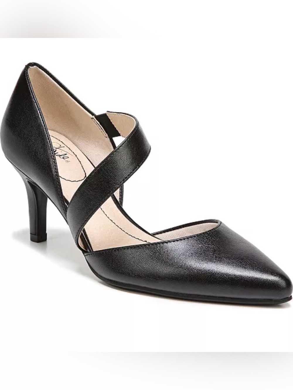 LifeStride Suki Asymmetrical Strap Pumps Black Size 10M Pointed Toe Heels EUC